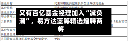 又有百亿基金经理加入“减负潮”，易方达蓝筹精选增聘两将